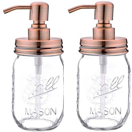 16oz Mason Jar Soap Dispenser-Farmhouse Soap Dispenser w/Stainless Steel Pump-Liquid Hand Soap Dispenser For Kitchen and Bathroom (Copper,2)