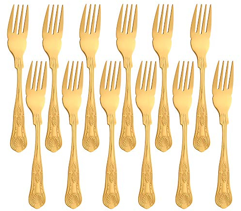 Juego de tenedor de pescado Buyer Star de 12 piezas, juego de cubiertos de acero inoxidable dorado para la cocina y el restaurante en el hogar, vajilla con espejo