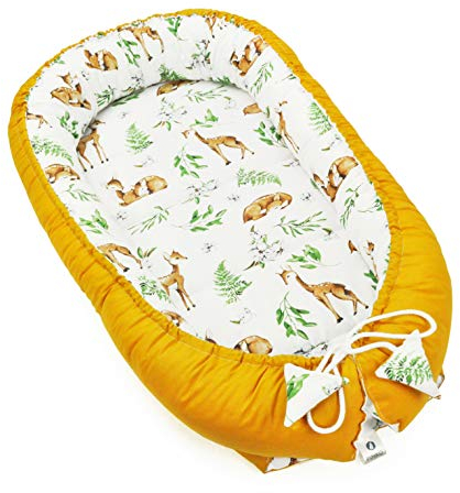 PIMKO Babynest Babynestchen für Baby Kuschelnest 2-seitig Babykokon für Säuglinge und Neugeborene Babynestchen 100% Baumwolle nestchen geeignet für Zuhause 55 x 90 cm (Honey)