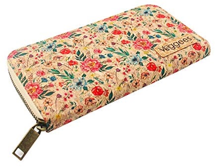 Florina - Kork Geldbörse für Damen Groß mit RFID Schutz - Vegane Wallet aus Korkleder - Geldbeutel und Portemonnaie mit Blumenmuster