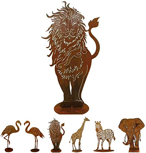 Gartenfigur Rost auf festem Stand – Hochwertig & Wetterfest - Metall Tierfigur - Edelrost Dekofigur/Tier Figur – Gartendeko/Dekoration (Löwe - Höhe 100cm)