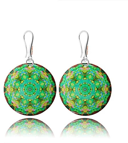 Pendientes Colgantes Boho Grande Redondo Mandala Diseño Ligero; Joyería para Mujer (Estilo 19 - Verde Lima)