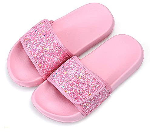 WYSFLY Ciabatte con glitter per ragazze Ciabatte estive moda Sandali con scivolo antiscivolo Scarpe da piscina da spiaggia leggere per interni ed esterni rosa 29EU