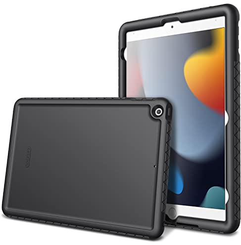 Fintie Silikon Hülle für iPad 10,2 Zoll 2021/2020 / 2019 (9. / 8. und 7. Generation) - Anti-Rutsch Schutzhülle mit verstärkten Ecken und Kanten, rutschfeste Stoßfeste Schutzhülle Cover, Schwarz