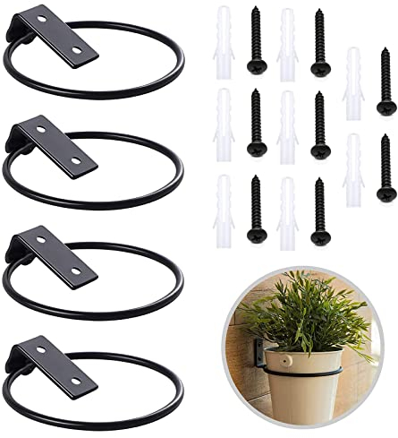 MissFox 4 Stück Wandhalterung Blumentopf, Metall Blumentopfhalter Wand, Durchmesser 5 Zoll, Faltbarer Ring Wandhalterung mit Schraube für Hausgarten Balkon im Freien