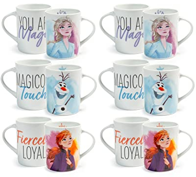 Home Disney Frozen Set 6 Tazze Mug in Porcellana, 330cc, Tazze Bimba, Colazione, Principesse, Anna, Elsa, Multicolore