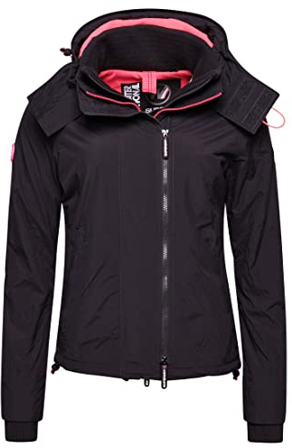 Superdry Damen Pop Arctic SD-Windcheater mit Kapuze und Reißverschluss Dunkel Anthrazit/Helles Neonpink 40
