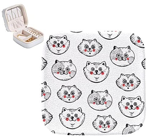 Boîte de rangement à bijoux en cuir synthétique - Motif chat - Rose pâle
