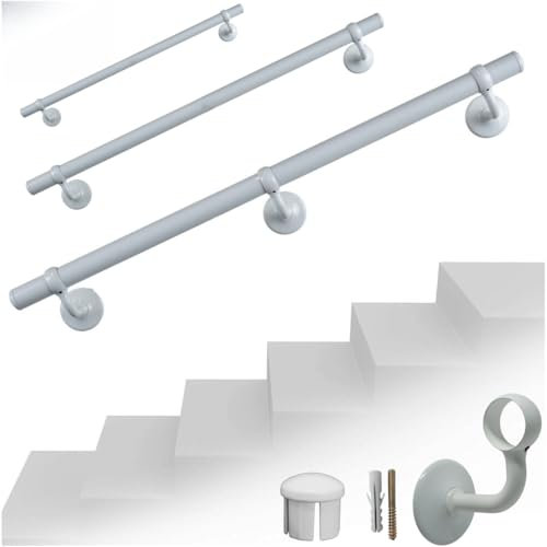 Parpyon® Corrimano a muro Scala Tubo passamano Prodotto 100% Italiano Fissaggio a parete con supporto Kit montaggio FACILE fai da te scale e balaustra (Bianco, 100cm)