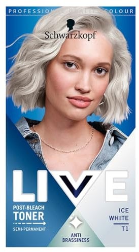 Schwarzkopf LIVE Post-Bleach Hair Toner, Ice White Semi-Permanent Colour Toner, for Cool Blondes, Ice Blonde Toner Neutralises Brassiness and Yellow Tones for up to 16 Washes