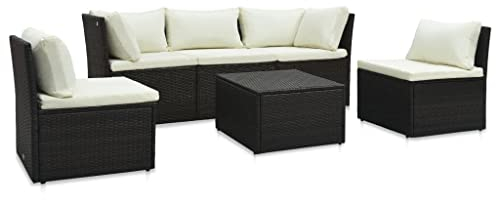 Hommdiy Gartenmöbel Set 4-TLG. mit Auflagen Sitzgruppe Lounge Sofa Garten Garnitur Gartenset Gartensofa Sitzgarnitur Poly Rattan Braun