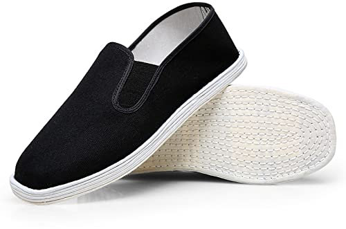 Unisex Old Beijing Cloth Shoes, Handmade Traditional Chinese Style Slip-On Breathable Cotton Sole Black Canvas Shoes, for Men/Women Martial Art Kung Fu Tai Chi Shoes (Color : Black, Size : 9 UK)