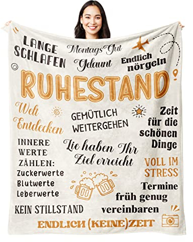Juratar® Ruhestand Geschenk Frauen, Personalisierte Ruhestandsgeschenk Decke, Rentnerin Geschenke für Frau und Mann- Geschenk zum Ruhestand - Renteneintritt - Rente 62 * 52 Zoll