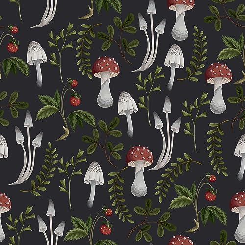 VaryPaper Tropische Tapete Blätter Pilz Blumentapete Vintage 44.5cmx200cm Selbstklebende Folie für Möbel Möbelfolie Schwarz Matt Schrankfolien Selbstklebend Fototapete Schlafzimmer Wohnzimmer Regal