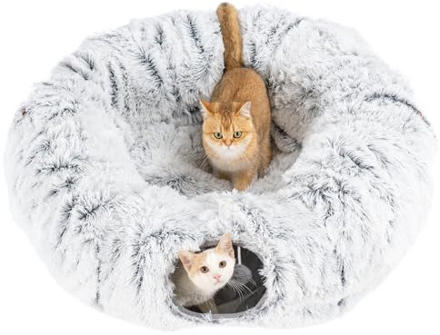Avont Katzentunnel mit Zentralem Kissen, Weiche Katzenspielzeug Runde Multi-Function Versteck Katzenbett - Grau