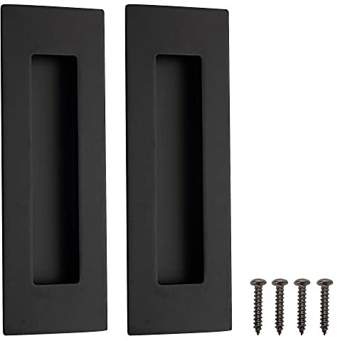 Malimali 2 Pack Stainless Steel Recessed Sliding Handles, 150mm Flush Door Hardware Finger Pulls for Pocket Closet Barn Door (Matte Black)