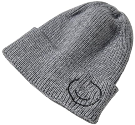 JYHBHMZG Herbst Winter Warme Strickwolle Hüte Frauen Smiley Lustige Elastische Beanie Caps Hut Dark gray9 One Size