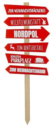 Panneau de signalisation de Noël - En MDF - Couleur naturelle - Rouge - Hauteur : 76 cm - 6 planches étiquetées