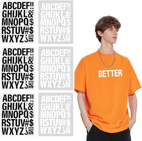 mixt 6 Blätter 300 Stück Buchstaben Aufbügeln 5.4 cm Vinyl-Buchstaben Bügelbuchstaben A-Z Alphabete Aufkleber zum Aufbügeln für DIY-Kleidung Textilien T-Shirt Druck