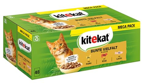 KITEKAT Portionsbeutel Multipack Bunte Vielfalt in Sauce 3 Varietäten 48 x 85g