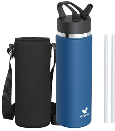 AORIN Gourde Isotherme – 750ml – Bouteille d'eau Isotherme avec Paille – Bouteilles Metal Étanche Large Bouche pour Garder Chaudes et Froides – Gourde sans BPA pour Gym, Sport, Voyages