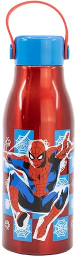 Bottiglia in alluminio per bambini Spiderman Marvel, borraccia 760 ml con tappo svitabile e manico di silicone