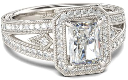 Jeulia Strahlender Halo-Schnitt Verlobungsring Ewigkeitsringe Eheringe Smaragd 925 Silber Ring Für Damen Mädchen mit Schmuckschatulle zum Weihnachten, Valentinstag (Milgrain-Design, 57(18.1))