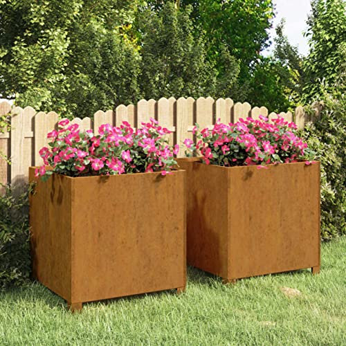 Gecheer Maceteros con Patas de Acero Corten, Decorativos y Resistentes, 49x47x50 cm