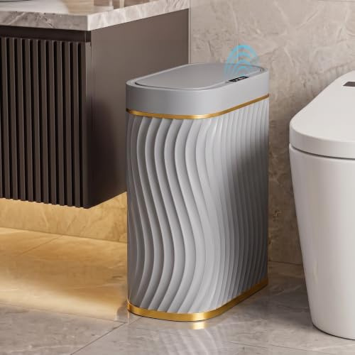 steo spce Trash can 2.6 Gallon Grey | Motion Sensor Trash Can with Slim Waterproof Body; Small Plastic Garbage Can, hands-free lid for Bedroom, office, and kitchen