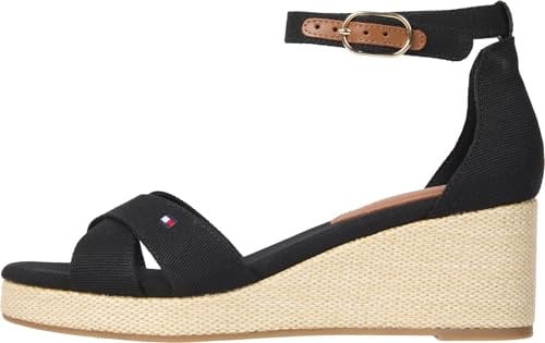 Tommy Hilfiger Alpargatas de cuña Mujer Flag Criss-Cros Mid con correa de tobillo, Negro (Black), 39