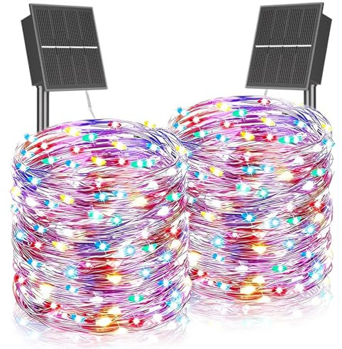 SOLARBABY Solar Lights Outdoor Garden, 2x20M, 200 LED Solar Christmas Lights, IP65 Waterproof Garden Light, 8 Modes Copper Wire SolarFairy Light for Christmas Decorations, Xmas Trees, Party-Color