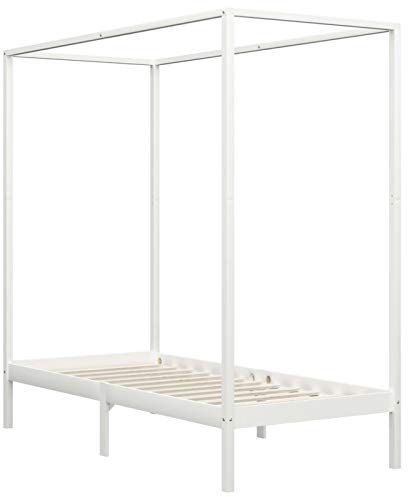 Sufrk Himmelbett-Gestell Weiß Massivholz Kiefer 90 x 200 cm Himmelstange Klemmen Betthimmel Stange Himmelbett Gestell Moskitonetz Halterung Bett