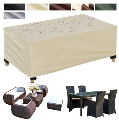bcisabce Abdeckung für Gartenmöbel Wasserdicht Abdeckplane Schutzhülle für Gartentisch Stuhl Winddicht Terrassentisch Stuhlbezug Rechteckig Schwerlast 420D Oxford Gewebe Beige 350x260x90cm