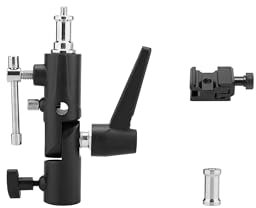 TENBEST Camera Flash Bracket with Cold Shoe Mount, Adjustable Metal Speedlite Swivel Light Stand Bracket with Umbrella Holder,1/4 to 3/8 Adapter Screw for Flashes Studio LED Lights