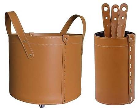 LIMAC Design LYCAD, Set da Camino Moderno in Cuoio Composto da Portalegna, Borsa Porta-Ferri e Attrezzi da Caminetto, Idea Regalo, prodotto in Italia. (Marrone)