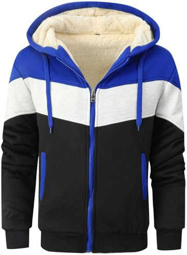 LEZUAN Felpa con Cappuccio Uomo Vello Foderato, Hoodie con Cerniera Integrale, Cappotto con Cappuccio di Spessore, Giacca con Cappuccio Inverno Caldo(Blu Scuro,L)