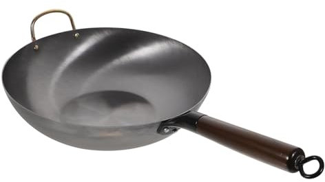 Amosfun Wokpfanne Eisen Flacher Boden Mit Holzgriff Antihaftbeschichtet Für Grill Und Küche Gleichmäßige Hitzeverteilung Vielseitig Einsetzbar Für Braten Und Kochen