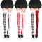 Lets Joy Oberschenkel Kniestrümpfe, 3 Paar Gestreift und Karo, Overknees Strümpfe Rot Schwarz, Oberschenkel Kniestrümpfe Karneval Valentinstag Cosplay Mottoparty