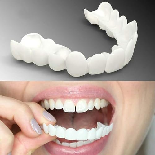 Brigtviee Dentier Sourire Fausse,Dents Facettes à Clipser en Silicone Blanc,Facette Dentaire Haut Et Bas,ProthèSe Dentaire CosméTique,Un Confort Naturel pour Hommes Et Femmes,2 Paires