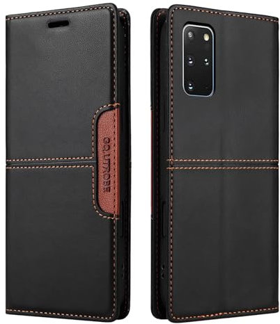 Netany Handyhülle Kompatibel mit Samsung Galaxy S20 Plus Handyhülle mit Kartenhalter, Brieftaschenhalterfunktion, magnetischer Klappe, Premium-Lederklappen-Geldbörse, PU-Lederhüllenschutz (Schwarz)