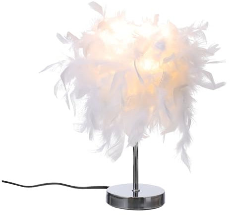 UKCOCO Federn Nachttischlampe für Schlafzimmer: Weiß Federn Tischlampe Stimmungslichter for Wohnzimmer, Schlafzimmer - Frau Mädchen (Europäischer Stecker)