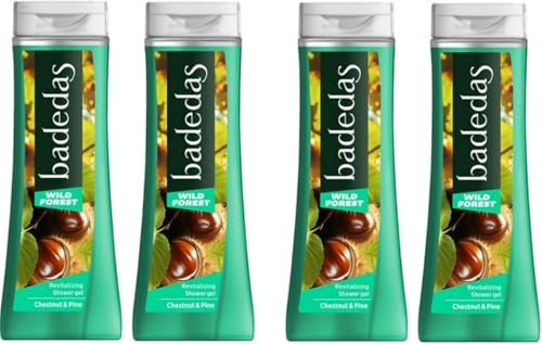 Bagno doccia Gel Doccia Rivitalizzante, Fresh,Passione,Forest,noir,Sport 600 ml, Confezione da 2,4 Bottiglie (4 Pezzi, castagne e pino)