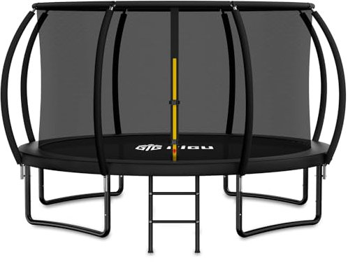 Gigu 14ft Home Trampoline - T-Socket Reinforced Frame, Double Zipper Entry, Ladder Included, Outdoor Specific Yard for Adults Kids
