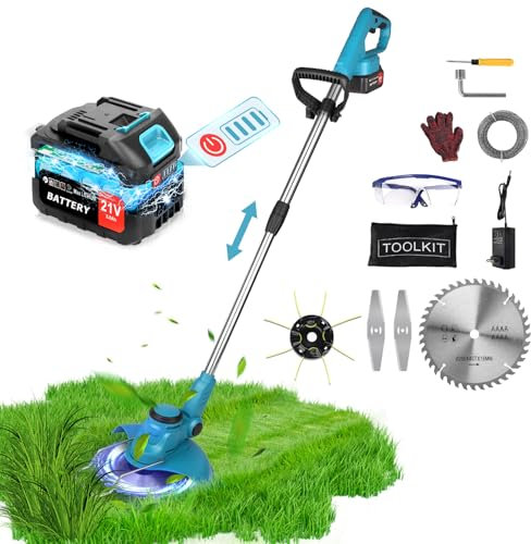 21V Cordless Strimmer, Telescopic Lightweight Grass Trimmer with 20,000 RPM and 800W Motor Garden Strimmer Cordless with 3.0Ah Battery and 3 Types Blades is the Perfect Partner for Lawn Care Needs