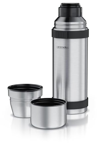 Arendo Thermos Stainless 1L, Thermos Coffee Flask SUS 304 Stainless Steel, Insulated Bottle for Hot and Cold Drinks, 100% Leak-Proof, Included 2 Coffee Travel Cups, BPA-Free,One Click Closure