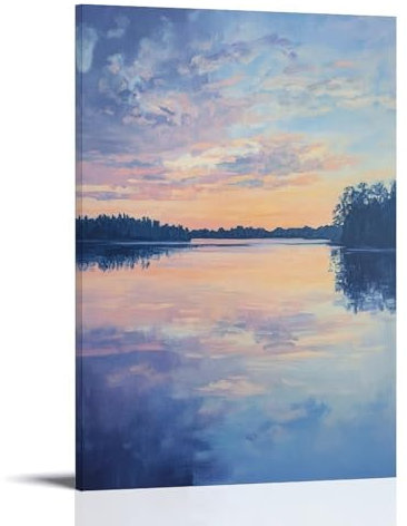 YMHDJYH Ein ruhiger See bei Morgendämmerung, Öl auf Leinwand, mit verspiegelten Reflexionen und zarten Pinselstrichen. Wandkunst, Wandbild, moderne Dekoration, hängendes Kunstposter, 20 x 30 cm