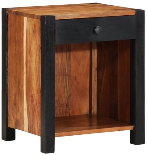 vidaXL Nachttisch 40X35X50 cm Massivholz Akazienholz Schwarz und Braun Finish Kompakter Nachttisch für Schlafzimmer Aufbewahrungsmöbel Holzschrank Nachtkommoden Modern Einzelne Schublade Seite