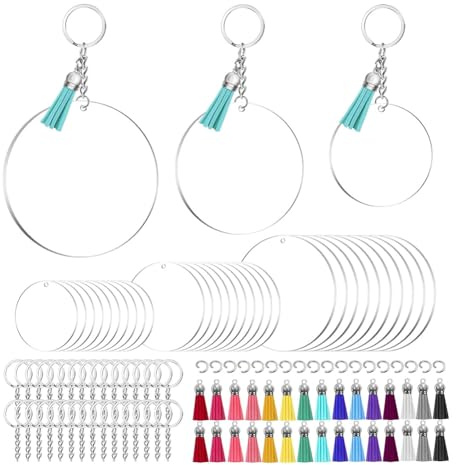 Cenei Blank Acrylic Keychain Set 3 Inch 2.5 Inch 2 Inch Round Clear Arylic Blanks for DIY Keychain Craft