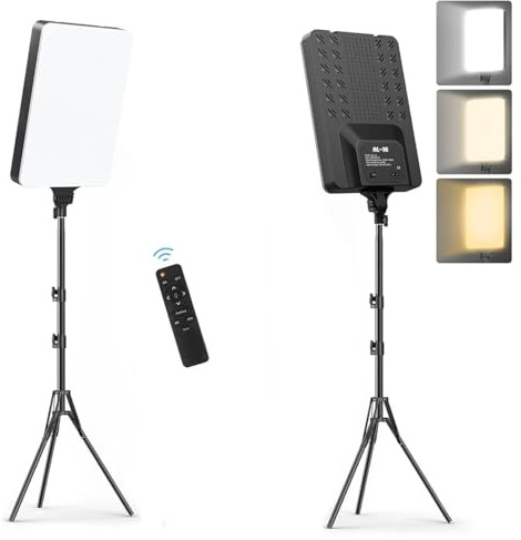 Panel de Iluminacion Fotografica Luz de Relleno Fotografia Videos Luces Led Pantalla 19 2700k-7500K, Trípode Regulable Filmación Zoom Videoconferencia TikTok con Mando (1 Luz - 1 Tripode)
