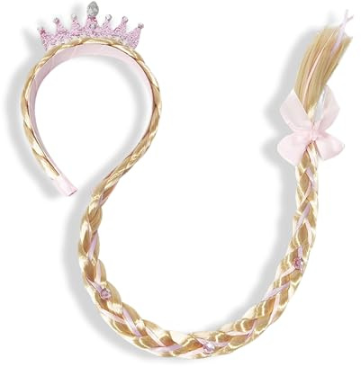 Mädchen Perücken Haarteil, Haarreif Zopf, Rosa Krone Perücke, Langhaar Zöpfe für Kinder, Party & Cosplay Accessoire für Geburtstagsfeiern